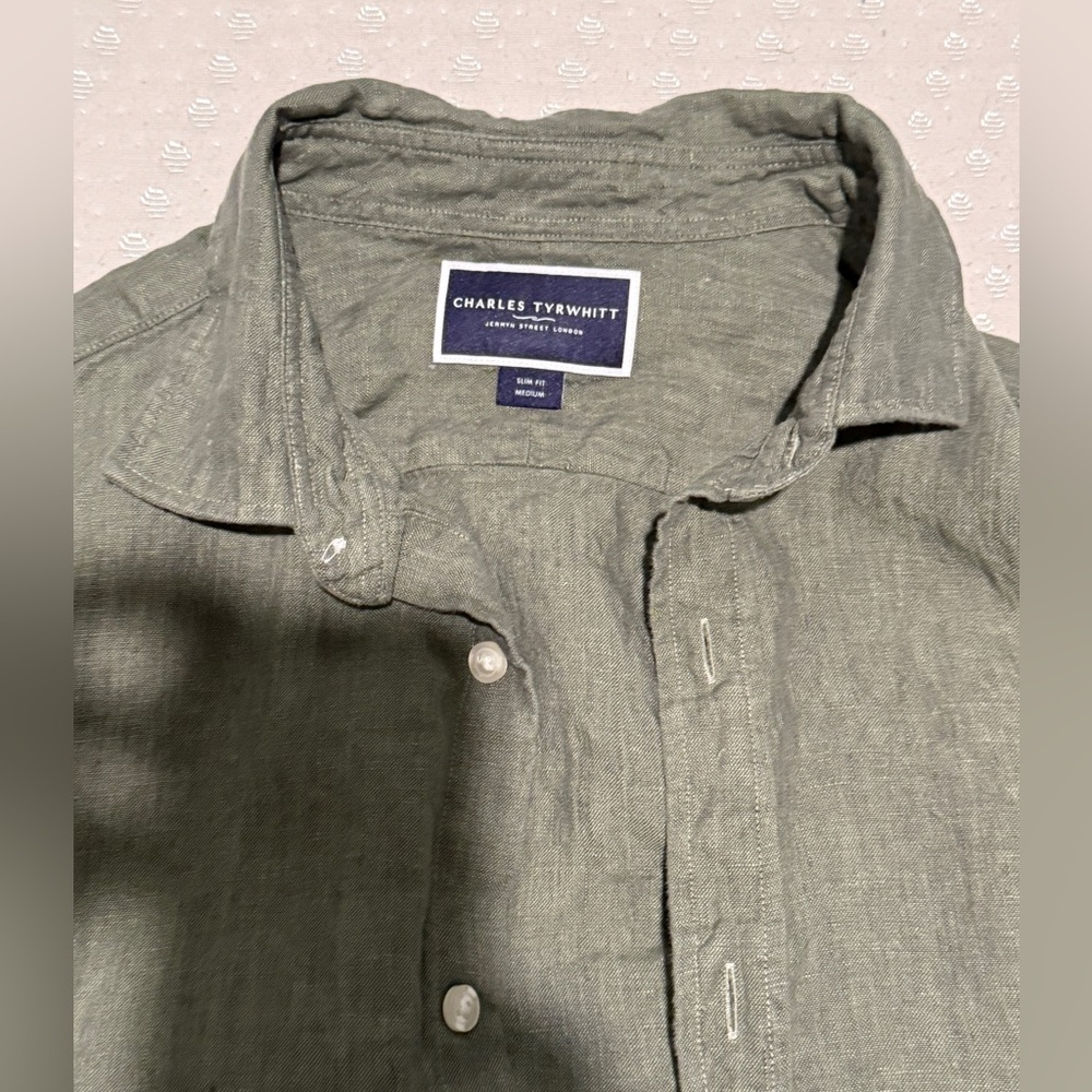 Charles Tyrwhitt Sage Green Slim Fit Linen Shirt
